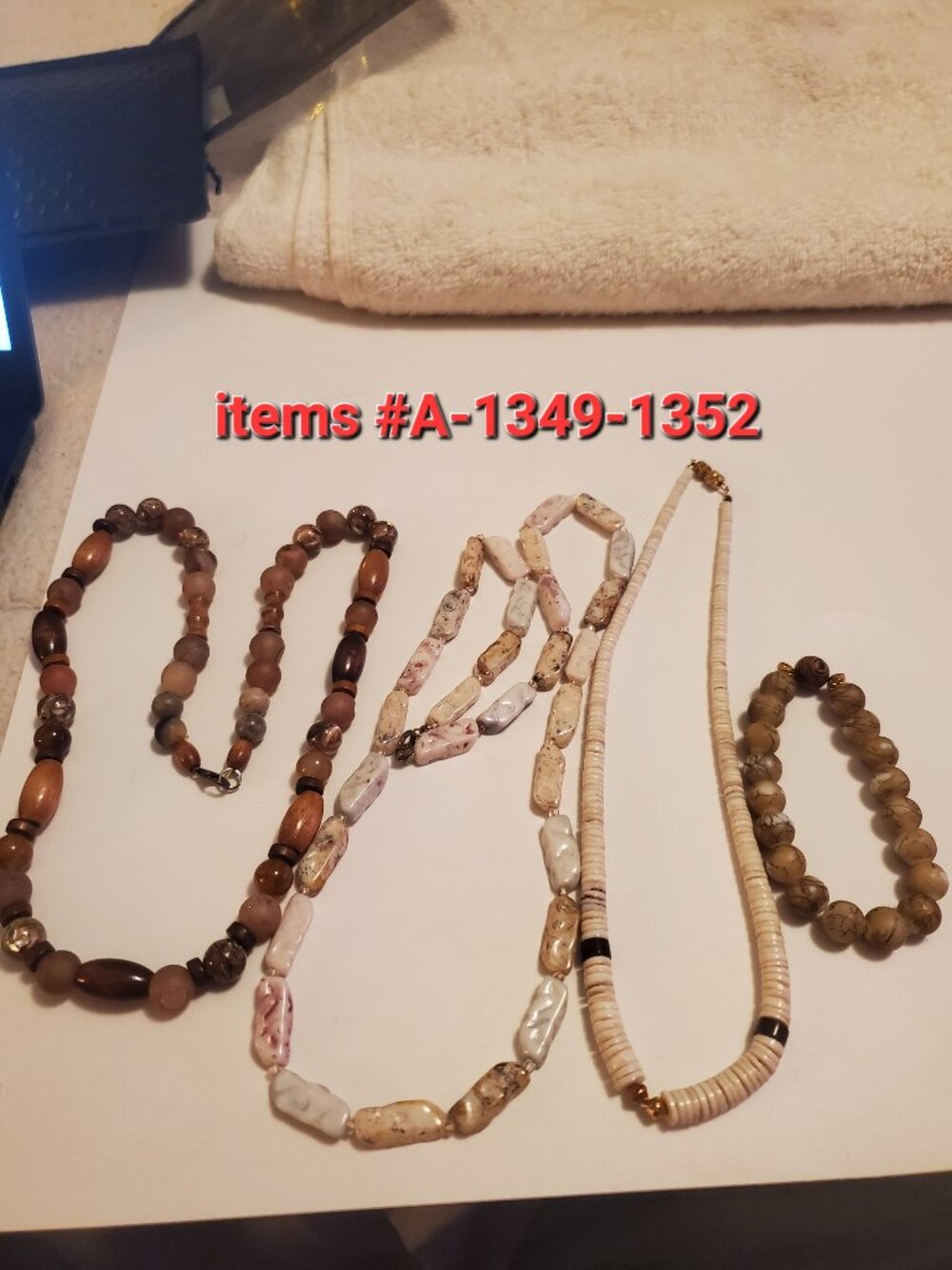 3 Necklaces & 1Bracelet, items # A 1349-1352 . wt. 142 grams.